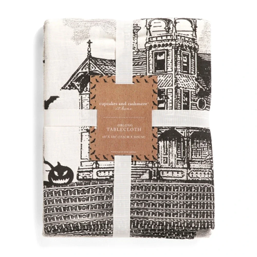 Cupcakes & Cashmere Halloween Haunted House Tablecloth 60x120 Black & White NEW